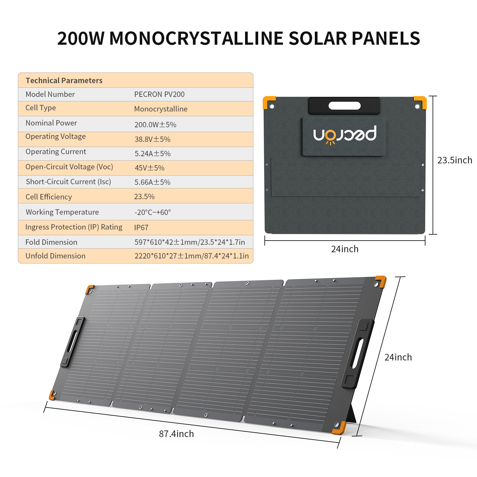 PECRON PV200 200W Portable Solar Panel Waterproof IP67