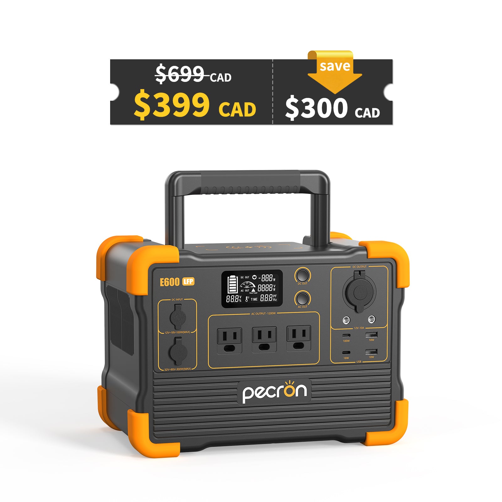 PECRON E600LFP Portable Power Station 1200W 614Wh LiFePo4 Canada