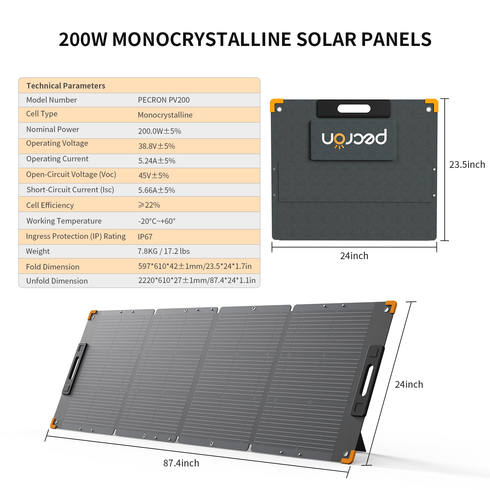 Panel solar portátil Pecron Aurora200 (200W, 36V)